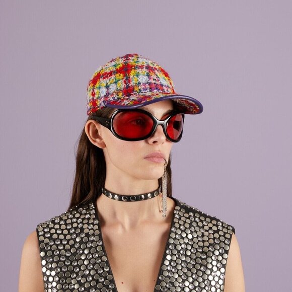NWT Gucci Check Lamé Tweed Baseball Hat 'Multicolor SZ M - Picture 1 of 10